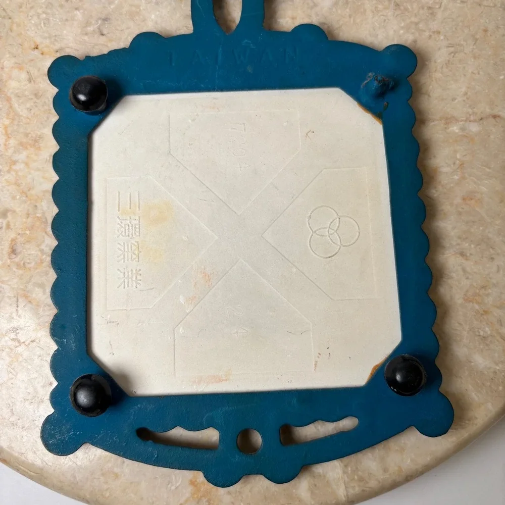 Vintage Italian Style Trivet Hot Pad‎ Cast Iron Teal Ceramic Tile